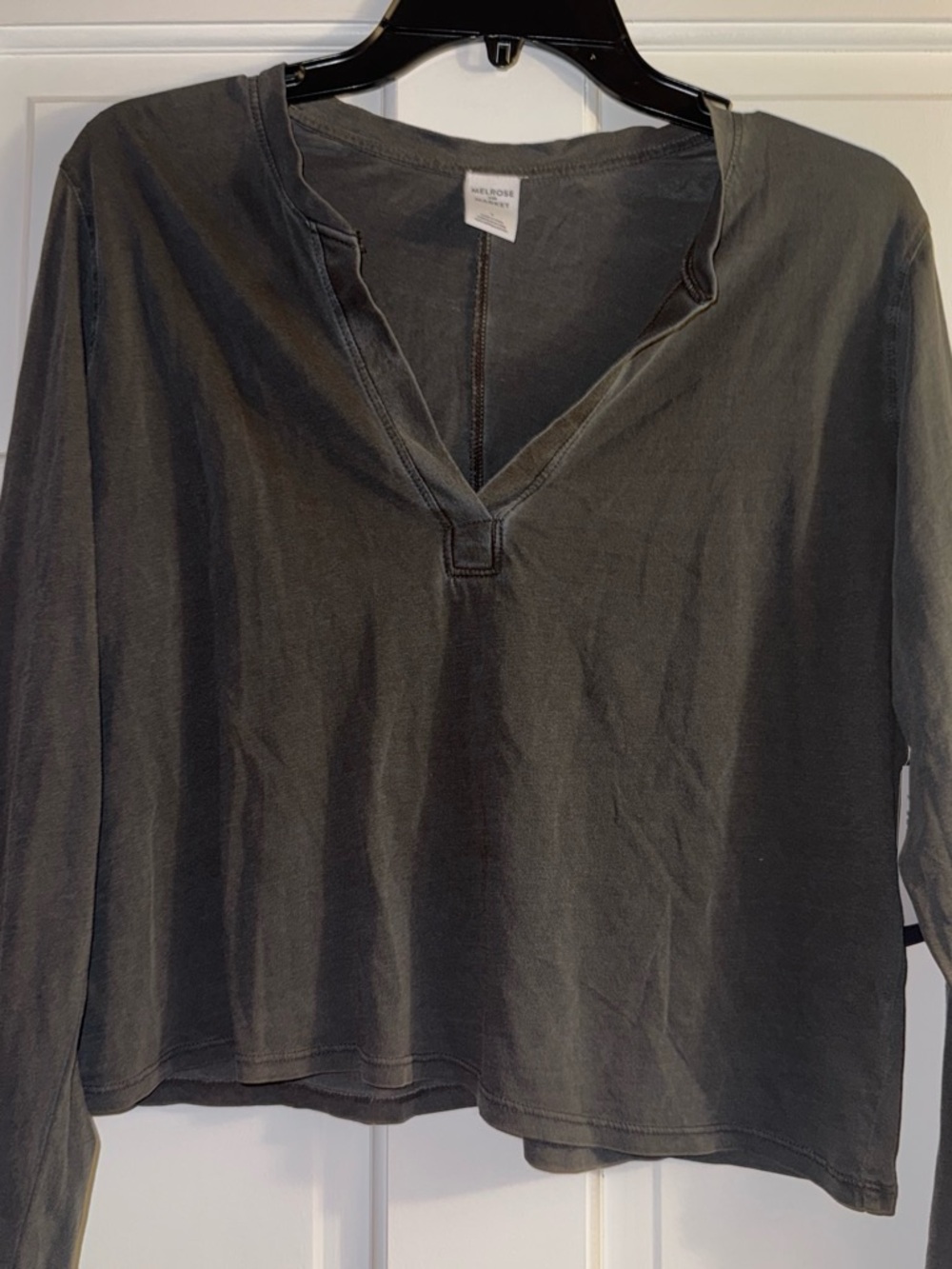 Charcoal V-Neck Long Sleeve Top